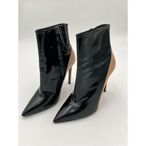 Barbara Bui Leather Color Block Ankle Stiletto Booties Black & Nude 37.5 Italy
